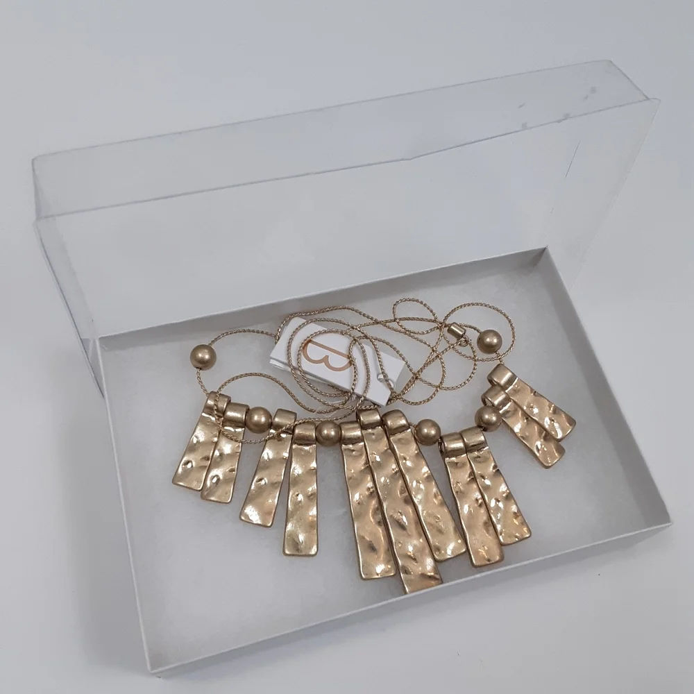 Hammered Gold-Tone Fan Bar Statement Necklace